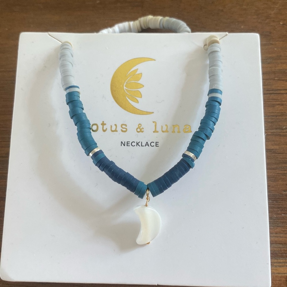 lotus and luna beaded moon charm necklace